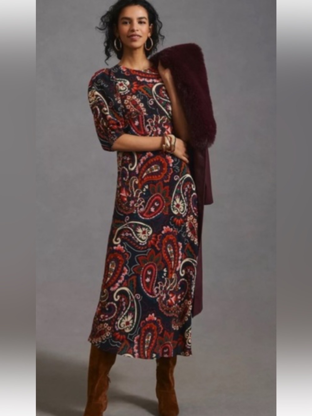 Kachel Paisley Print Multicolor Maxi Dress - Women's Long Sleeve Midi